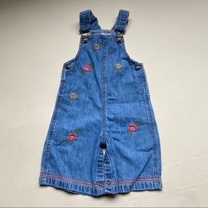 Baby Gap Wide Leg Denim Overalls w/ Floral Patches
